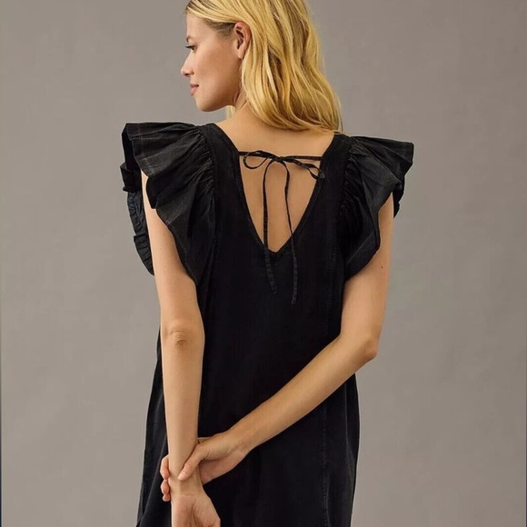 Daily Practice by Anthropologie Malibu Creek Dress Cotton Ruffle Black M - Picture 3 of 11